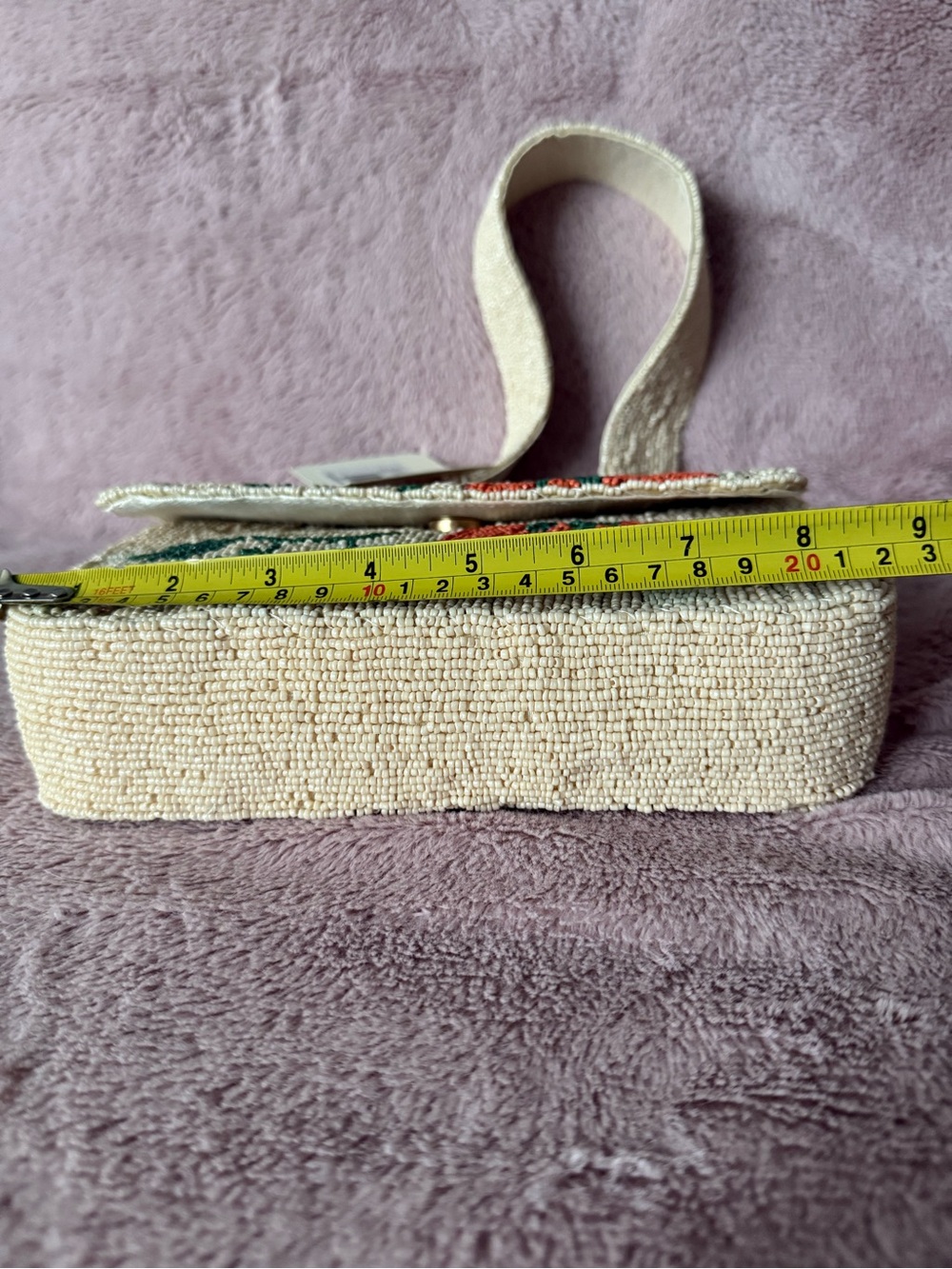 🎃 Viral Sol and Mer Beaded Cream Shoulder Bag with Orange Pumpkin Motif - Picture 5 of 13